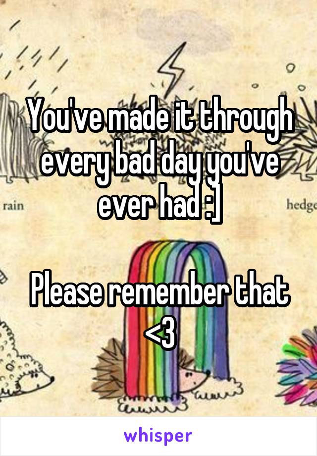 You've made it through every bad day you've ever had :]

Please remember that <3