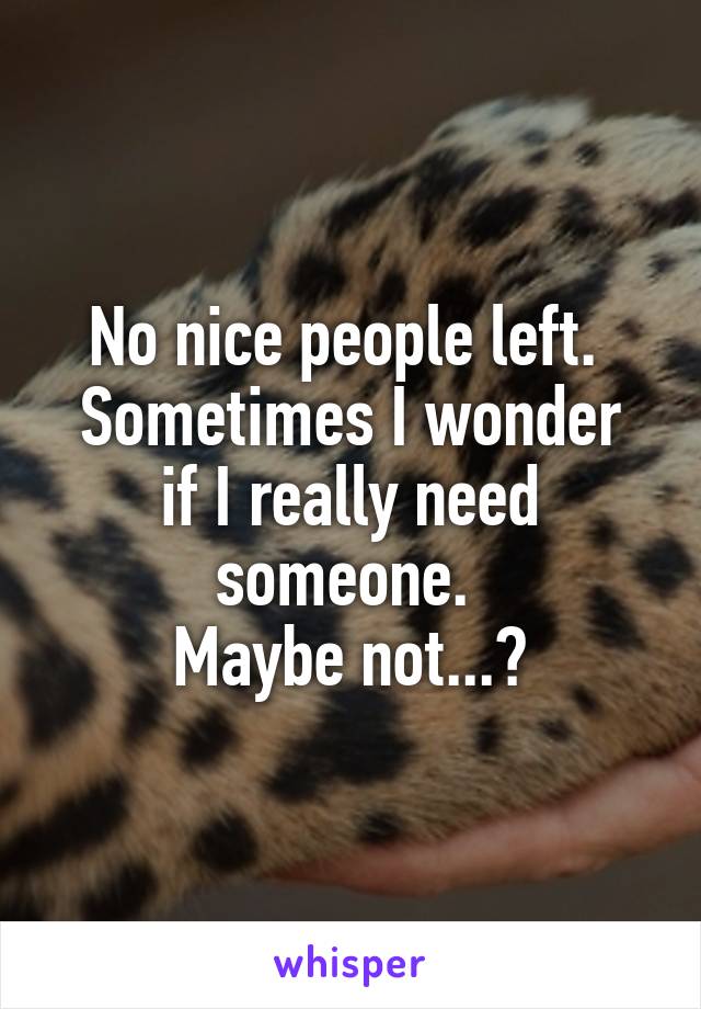 No nice people left. 
Sometimes I wonder if I really need someone. 
Maybe not...?