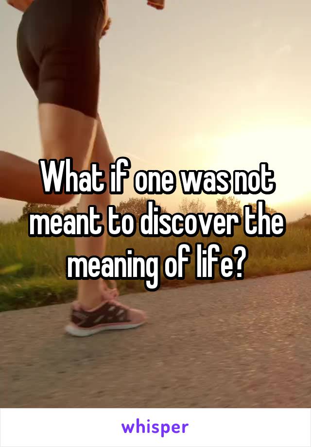 What if one was not meant to discover the meaning of life?