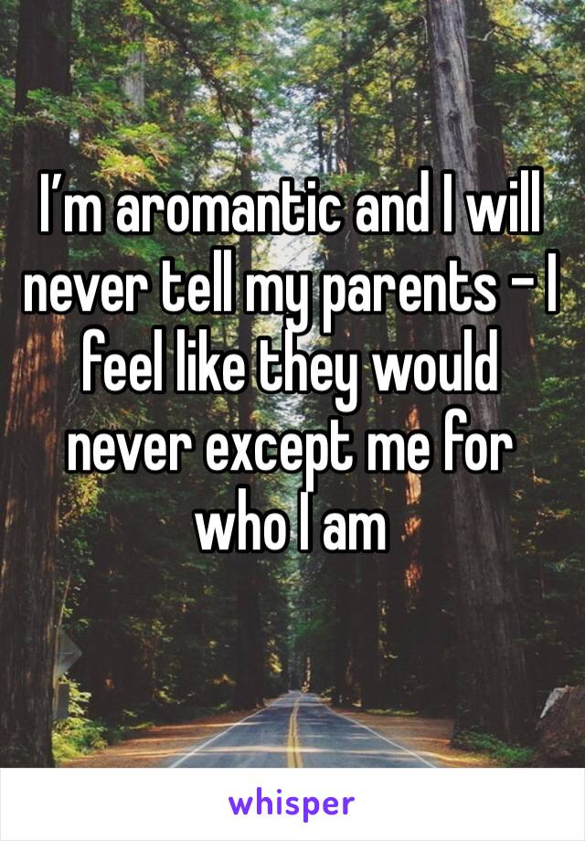 I’m aromantic and I will never tell my parents - I feel like they would never except me for who I am