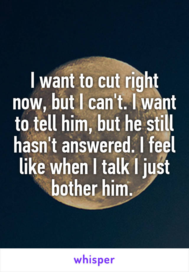 I want to cut right now, but I can't. I want to tell him, but he still hasn't answered. I feel like when I talk I just bother him. 