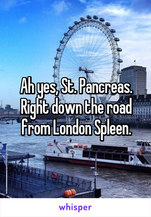 Ah yes, St. Pancreas. Right down the road from London Spleen.