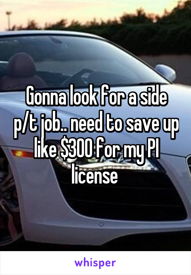Gonna look for a side p/t job.. need to save up like $300 for my PI license 