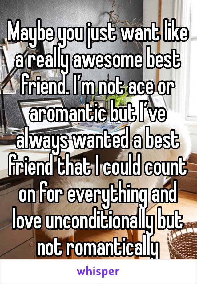 Maybe you just want like a really awesome best friend. I’m not ace or aromantic but I’ve always wanted a best friend that I could count on for everything and love unconditionally but not romantically