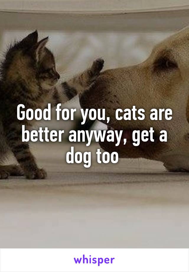 Good for you, cats are better anyway, get a dog too 