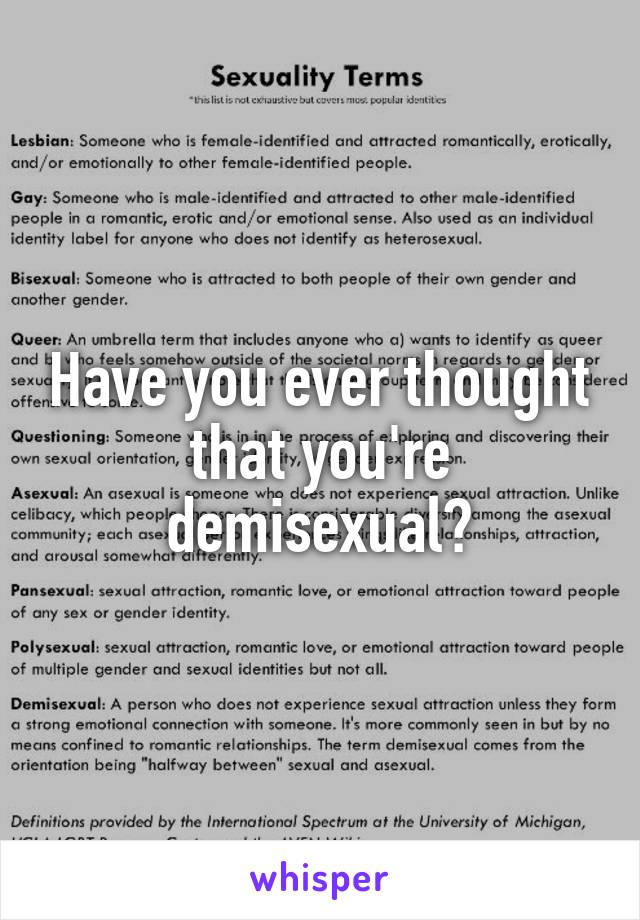 Have you ever thought that you're demisexual?