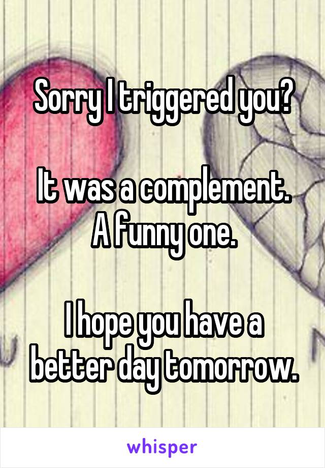 Sorry I triggered you?

It was a complement.
A funny one.

I hope you have a better day tomorrow.