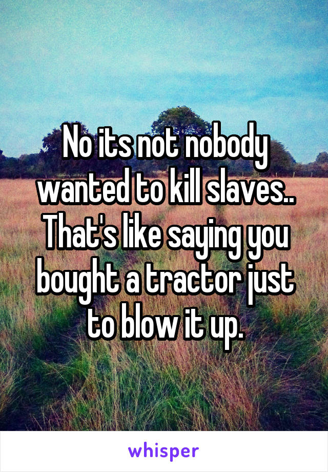 No its not nobody wanted to kill slaves.. That's like saying you bought a tractor just to blow it up.