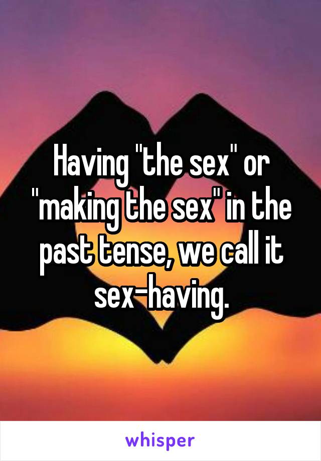 Having "the sex" or "making the sex" in the past tense, we call it sex-having.