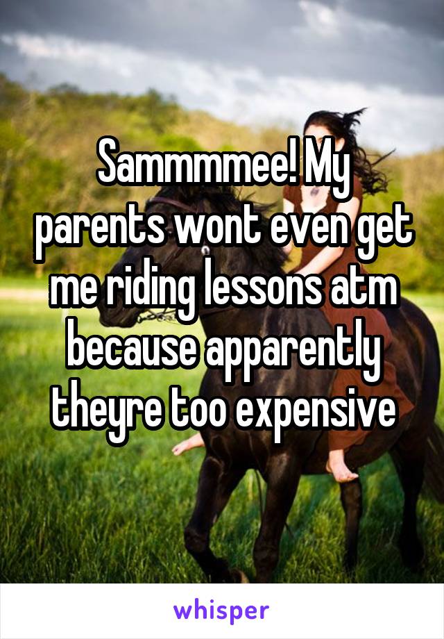 Sammmmee! My parents wont even get me riding lessons atm because apparently theyre too expensive
