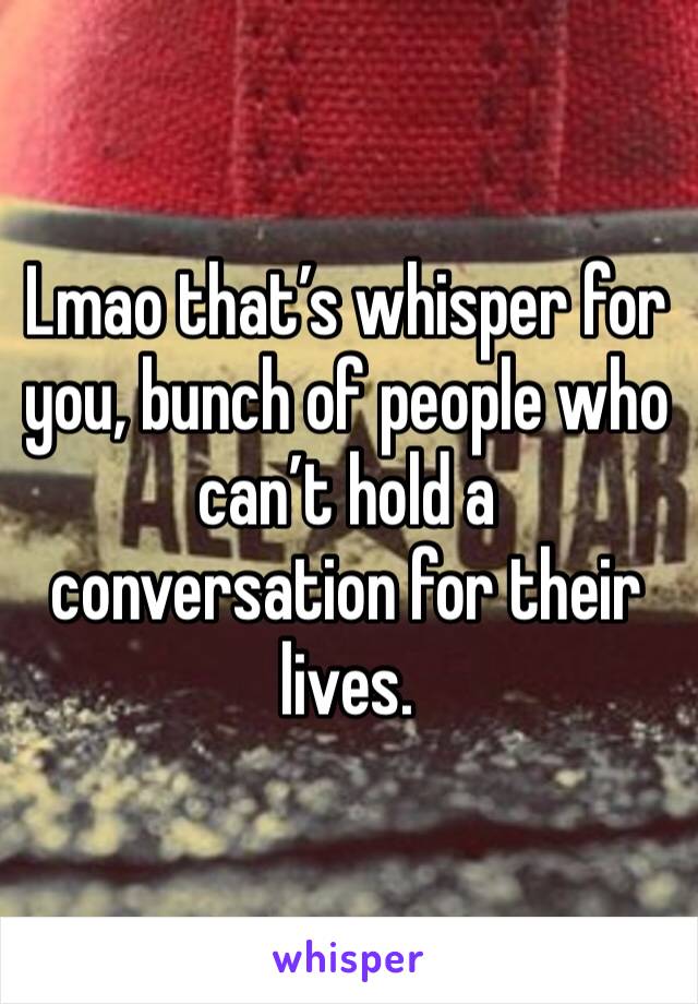Lmao that’s whisper for you, bunch of people who can’t hold a conversation for their lives. 