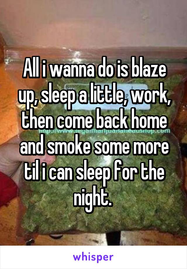 All i wanna do is blaze up, sleep a little, work, then come back home and smoke some more til i can sleep for the night. 