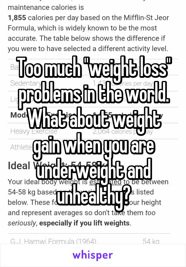 Too much "weight loss" problems in the world. What about weight gain when you are underweight and unhealthy?