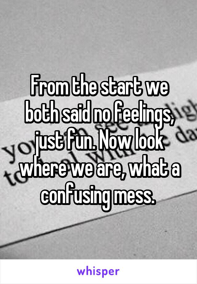 From the start we both said no feelings, just fun. Now look where we are, what a confusing mess. 