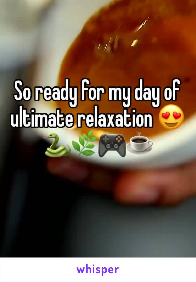So ready for my day of ultimate relaxation 😍🐍🌿🎮☕️