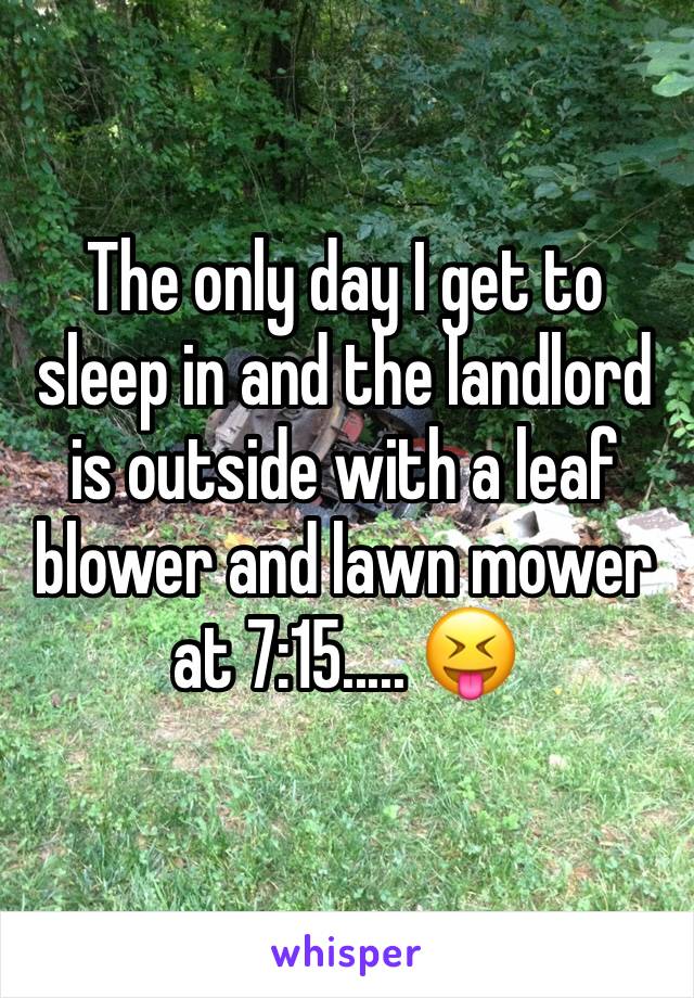 The only day I get to sleep in and the landlord is outside with a leaf blower and lawn mower at 7:15..... 😝
