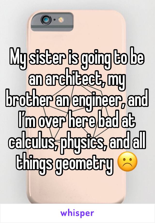 My sister is going to be an architect, my brother an engineer, and I’m over here bad at calculus, physics, and all things geometry ☹️