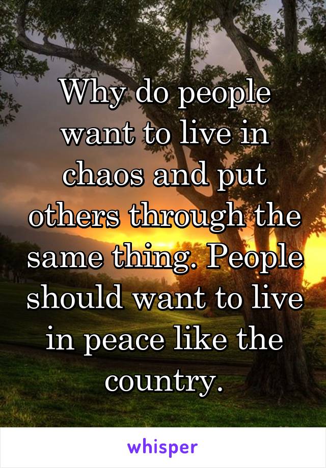 Why do people want to live in chaos and put others through the same thing. People should want to live in peace like the country.