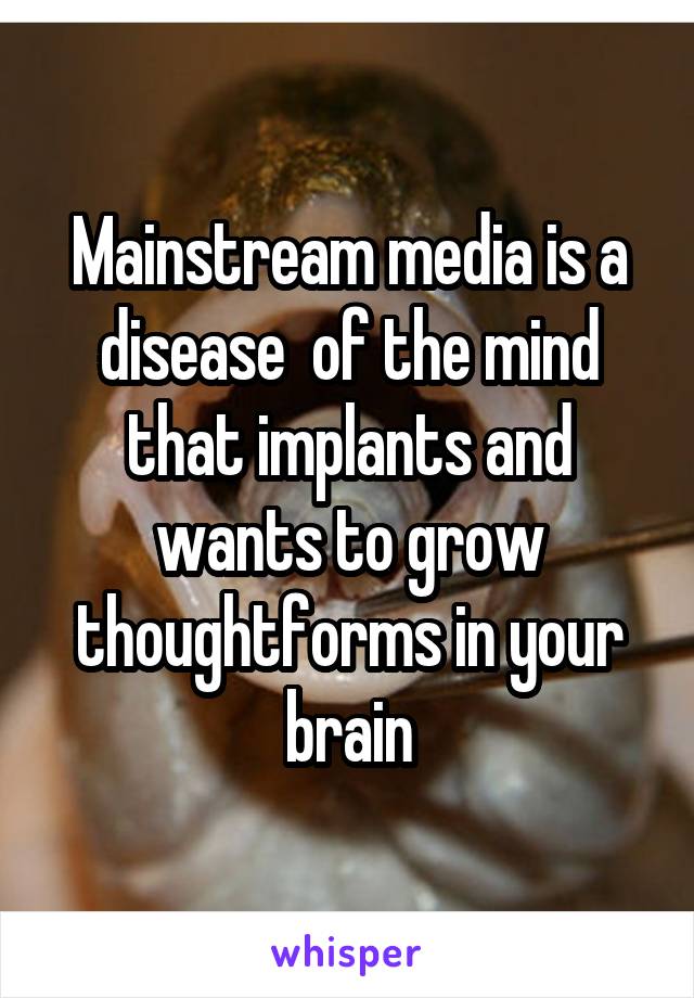 Mainstream media is a disease  of the mind that implants and wants to grow thoughtforms in your brain