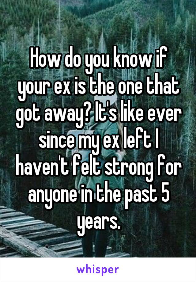 How do you know if your ex is the one that got away? It's like ever since my ex left I haven't felt strong for anyone in the past 5 years.