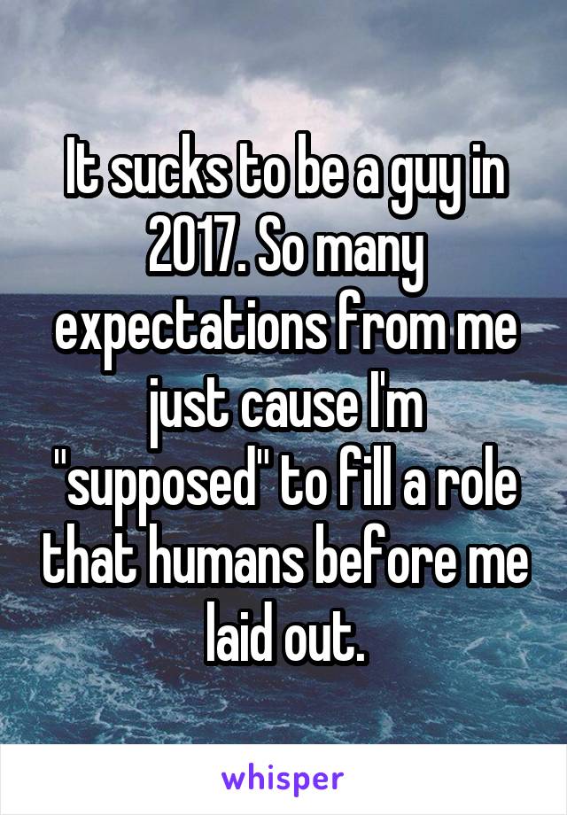 It sucks to be a guy in 2017. So many expectations from me just cause I'm "supposed" to fill a role that humans before me laid out.