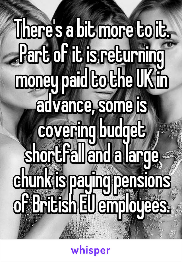 There's a bit more to it. Part of it is returning money paid to the UK in advance, some is covering budget shortfall and a large chunk is paying pensions of British EU employees. 