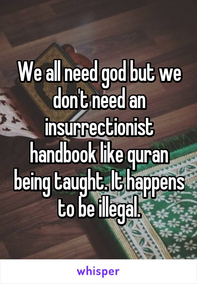 We all need god but we don't need an insurrectionist handbook like quran being taught. It happens to be illegal.