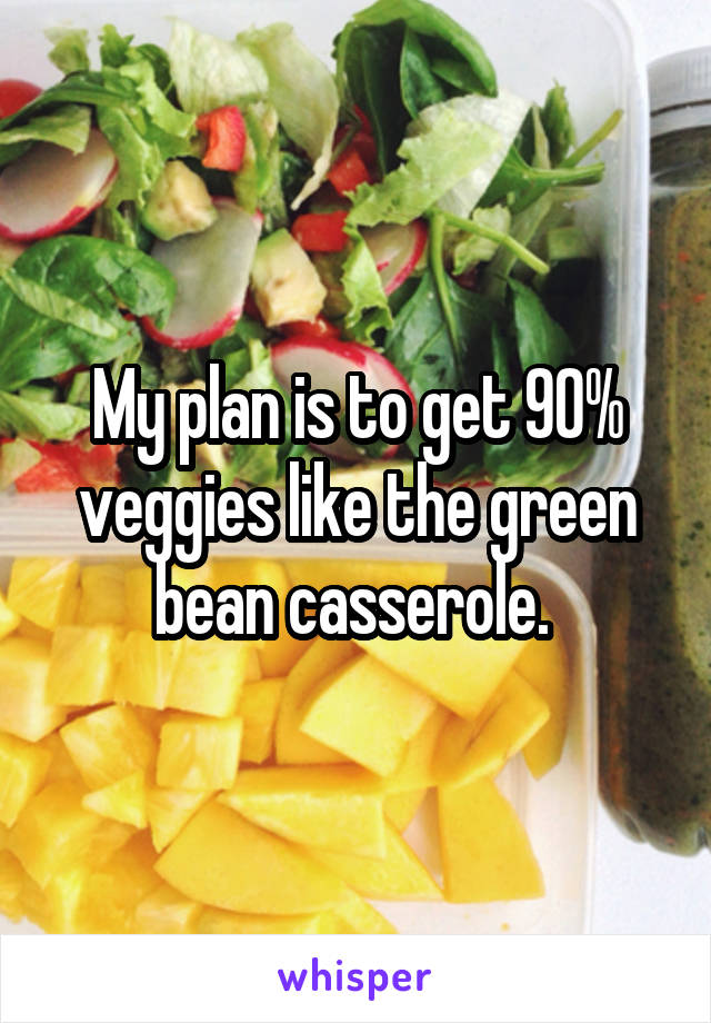 My plan is to get 90% veggies like the green bean casserole. 