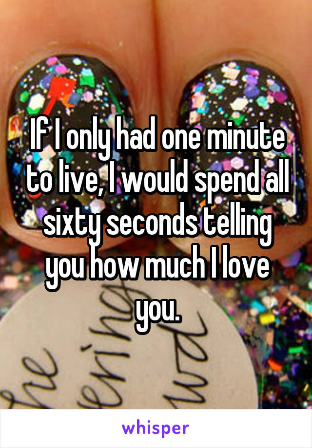 If I only had one minute to live, I would spend all sixty seconds telling you how much I love you.
