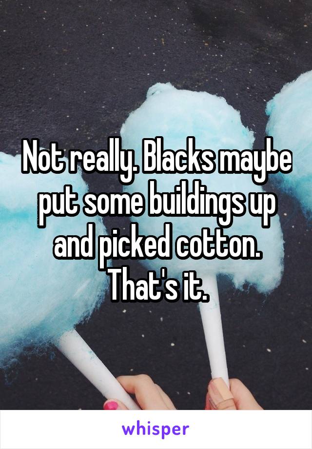 Not really. Blacks maybe put some buildings up and picked cotton. That's it.