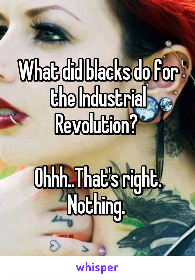 What did blacks do for the Industrial Revolution? 

Ohhh..That's right. Nothing. 