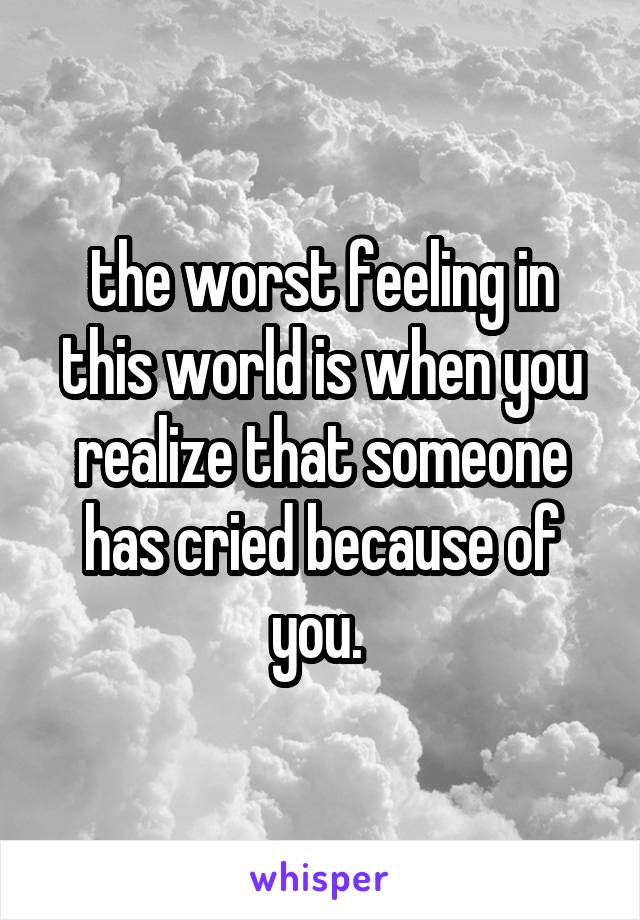 the worst feeling in this world is when you realize that someone has cried because of you. 