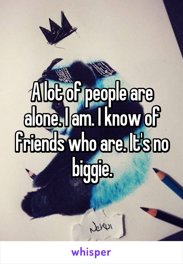A lot of people are alone. I am. I know of friends who are. It's no biggie.
