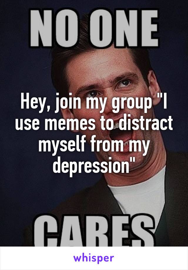 Hey, join my group "I use memes to distract myself from my depression"