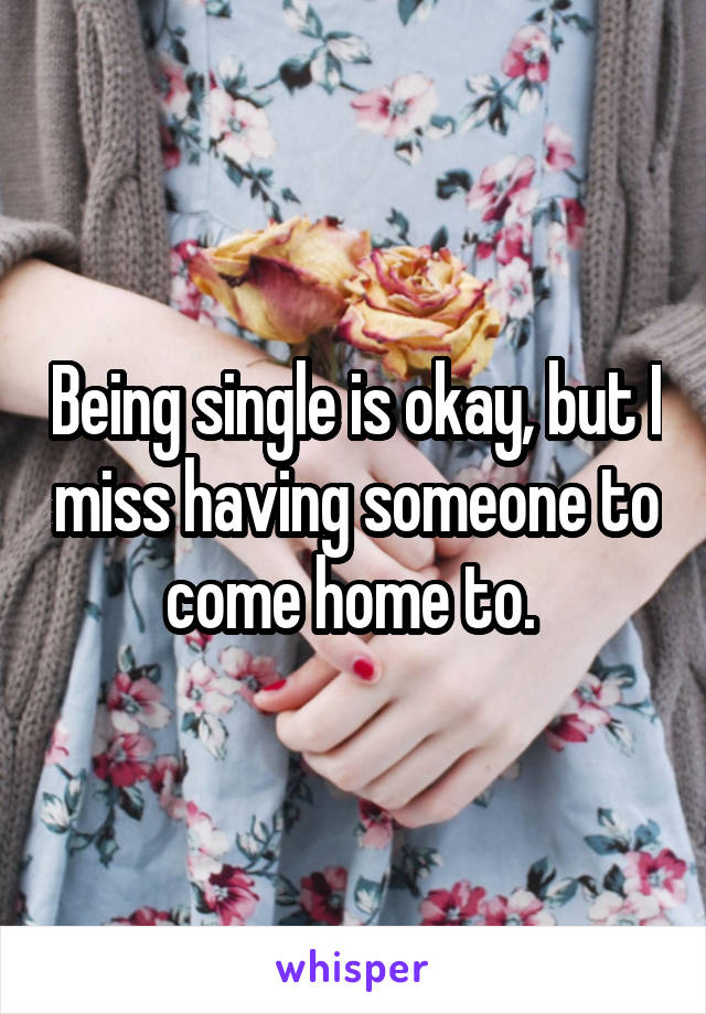 Being single is okay, but I miss having someone to come home to. 