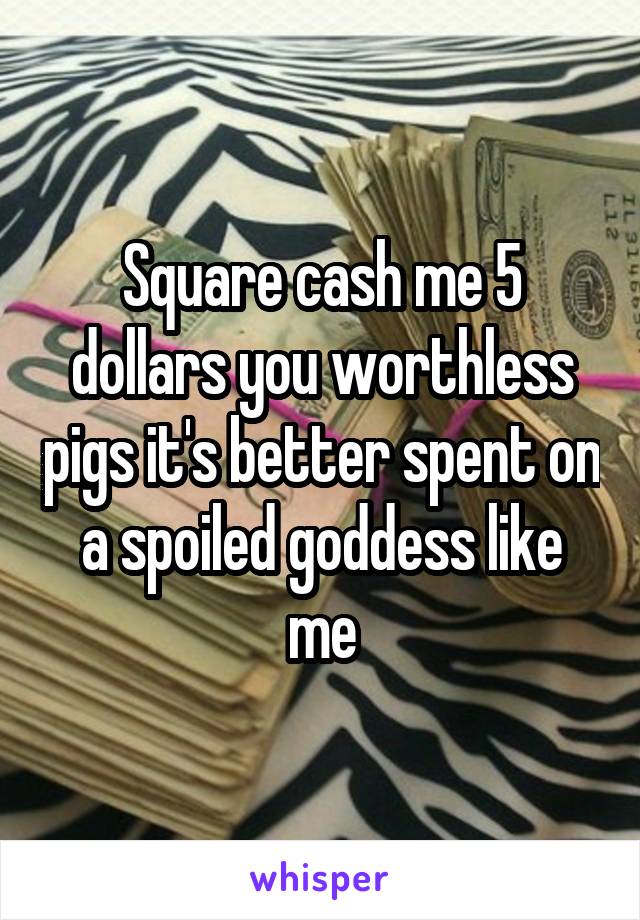 Square cash me 5 dollars you worthless pigs it's better spent on a spoiled goddess like me