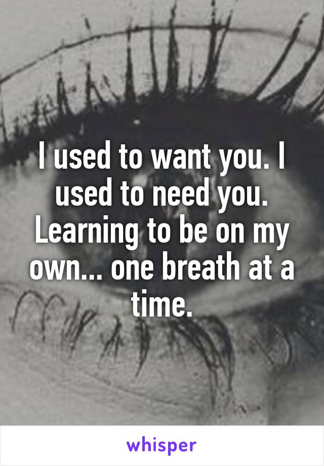 I used to want you. I used to need you. Learning to be on my own... one breath at a time.