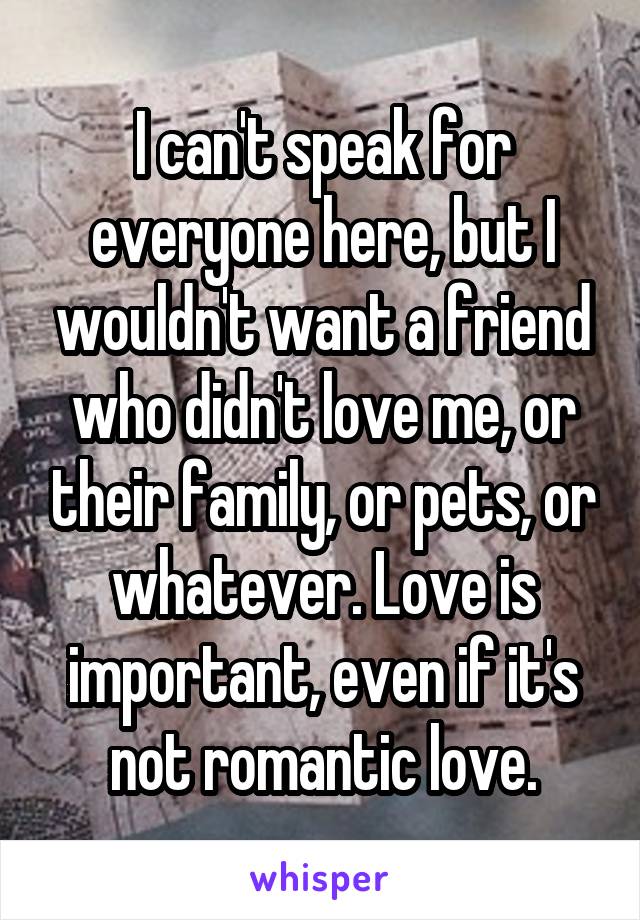 I can't speak for everyone here, but I wouldn't want a friend who didn't love me, or their family, or pets, or whatever. Love is important, even if it's not romantic love.