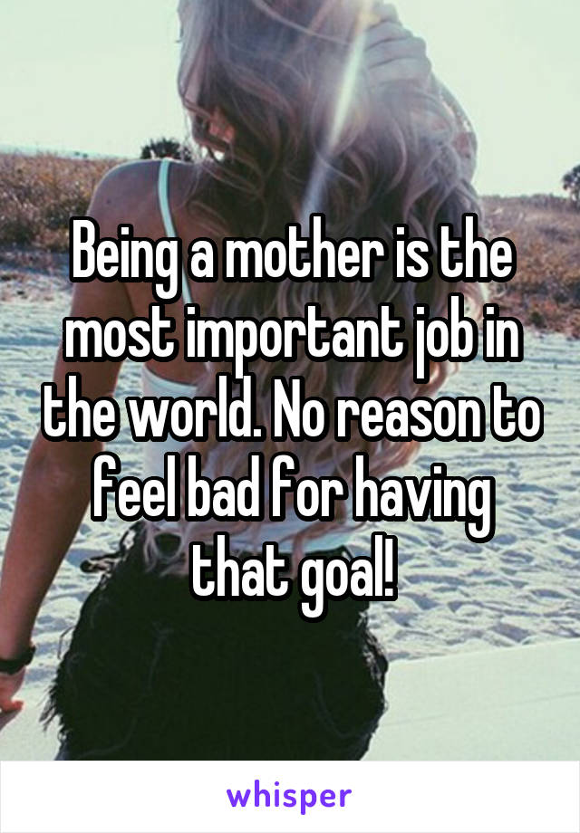 Being a mother is the most important job in the world. No reason to feel bad for having that goal!