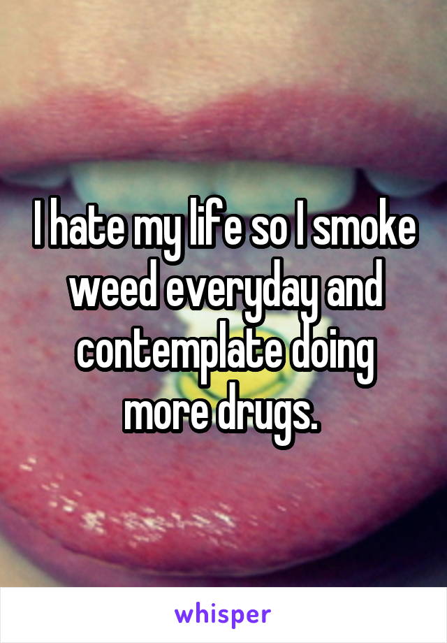 I hate my life so I smoke weed everyday and contemplate doing more drugs. 