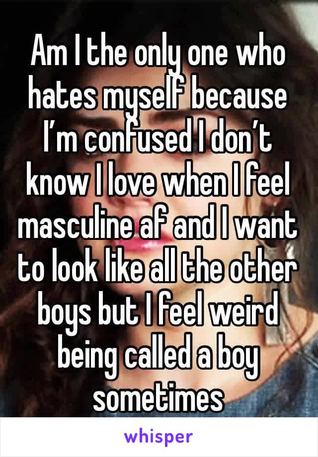 Am I the only one who hates myself because I’m confused I don’t know I love when I feel masculine af and I want to look like all the other boys but I feel weird being called a boy sometimes