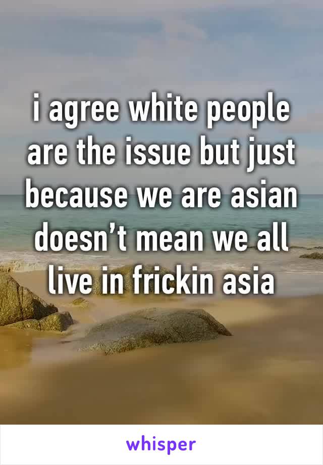 i agree white people are the issue but just because we are asian doesn’t mean we all live in frickin asia
