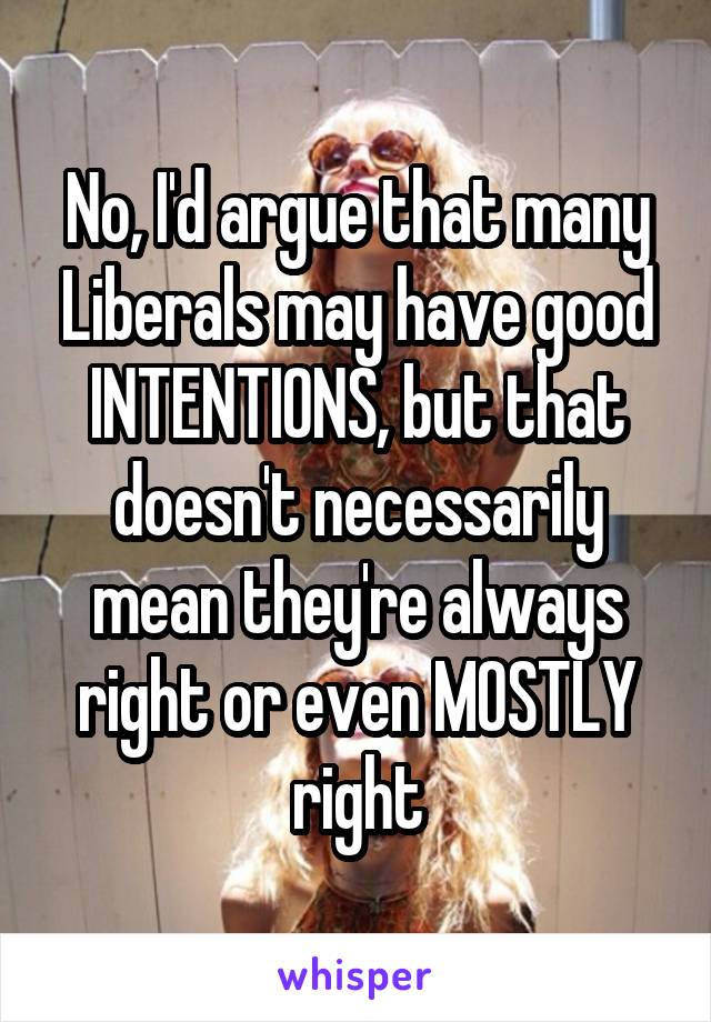 No, I'd argue that many Liberals may have good INTENTIONS, but that doesn't necessarily mean they're always right or even MOSTLY right