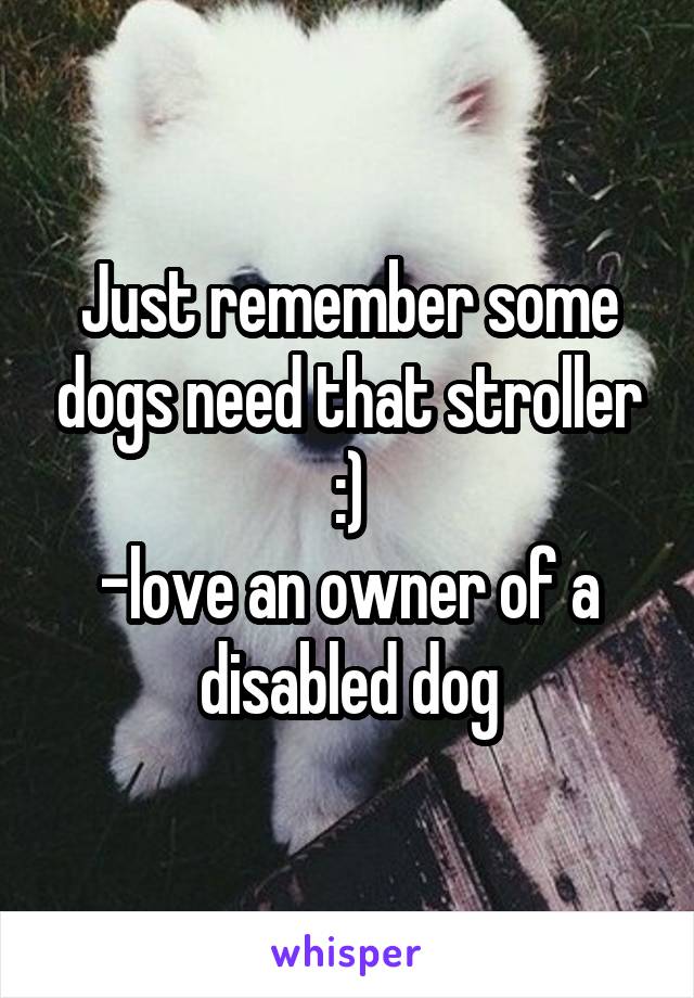 Just remember some dogs need that stroller :)
-love an owner of a disabled dog