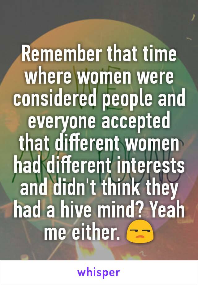 Remember that time where women were considered people and everyone accepted that different women had different interests and didn't think they had a hive mind? Yeah me either. 😒