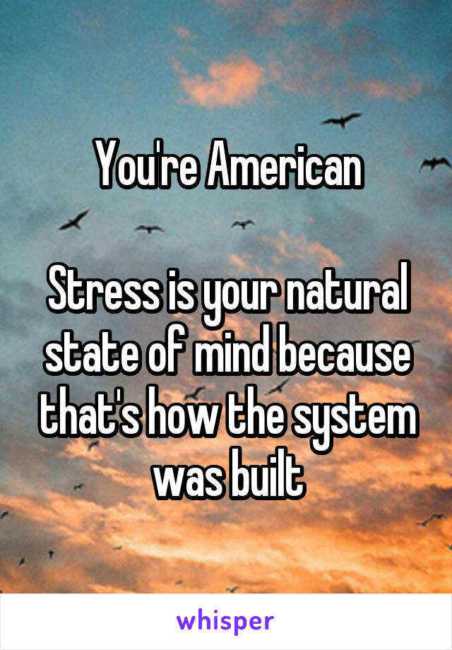 You're American

Stress is your natural state of mind because that's how the system was built