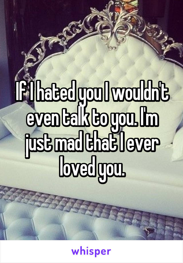 If I hated you I wouldn't even talk to you. I'm just mad that I ever loved you.