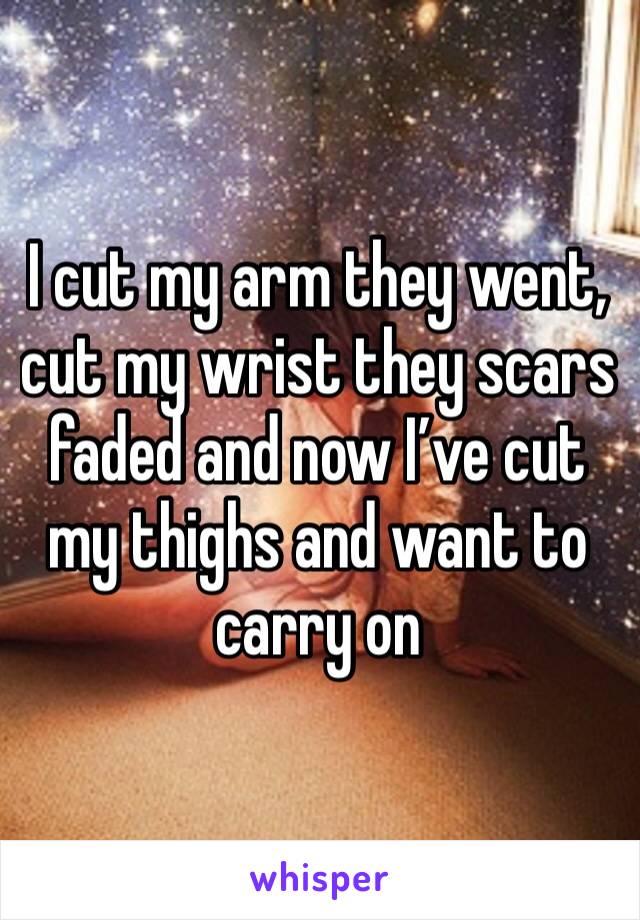 I cut my arm they went, cut my wrist they scars faded and now I’ve cut my thighs and want to carry on 