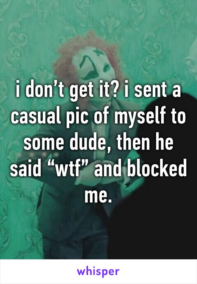 i don’t get it? i sent a casual pic of myself to some dude, then he said “wtf” and blocked me. 