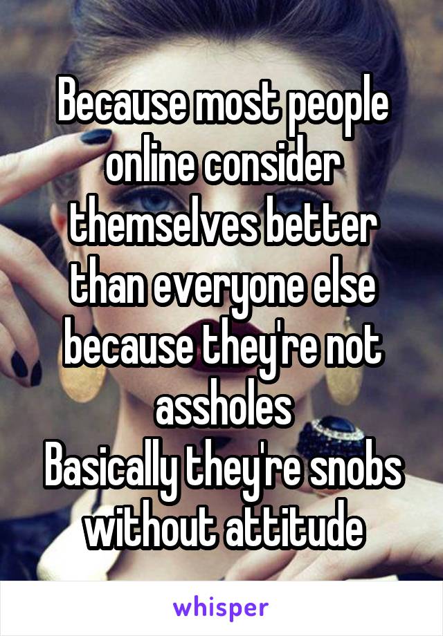 Because most people online consider themselves better than everyone else because they're not assholes
Basically they're snobs without attitude